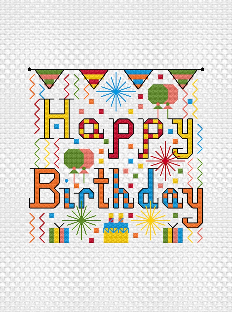 Happy Birthday Cross Stitch, Digital Pattern PDF Digital Chart PDF File