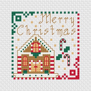 Merry Christmas Gingerbread House festif point de croix numérique motif PDF - Tableau numérique - Téléchargement instantané du fichier PDF