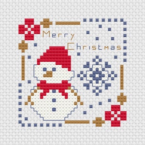 Merry Christmas festive Snowman cross stitch digital pattern PDF - Digital chart - PDF File instant download