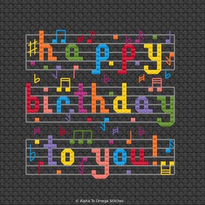 Conception de carte de joyeux anniversaire avec des notes de musique au point de croix - carte d'anniversaire de musique - carte de joyeux anniversaire en téléchargement numérique PDF