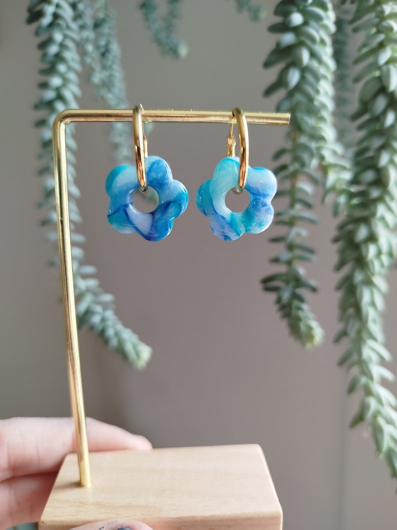 Boucles d'oreilles Pépettes faites main bleues image 1