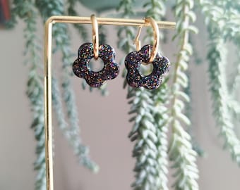 Boucles d'oreilles Pépettes paillettes et noir, faites main