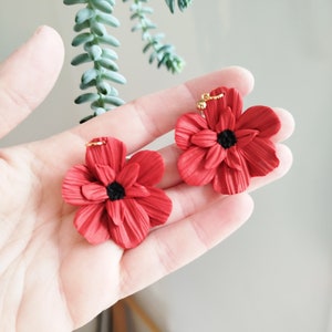 Boucles d'oreilles fleurs Hortense faites main coquelicot