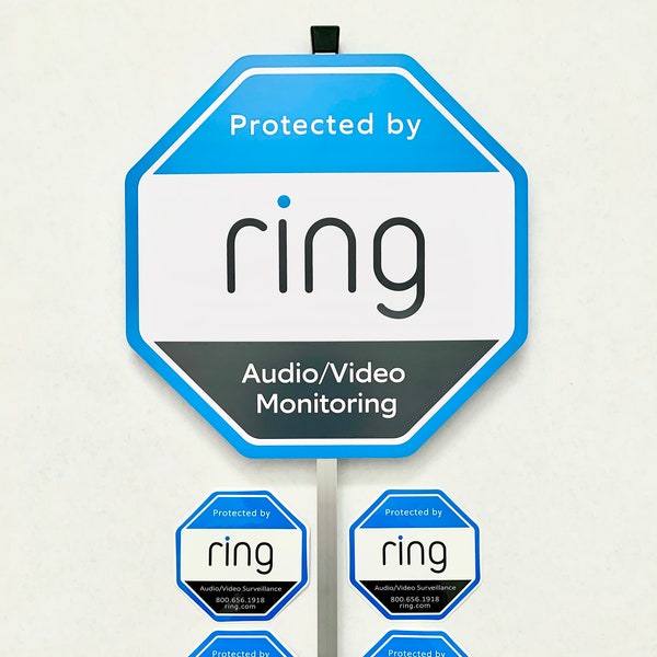Ring Security Yard Sign 10" x 10" with 4 Door/Window Stickers 3.5" x 3.5"