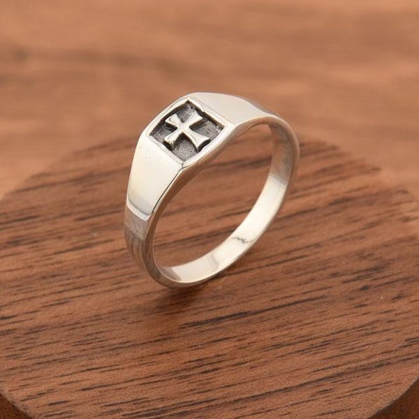 Bague croix vintage en argent sterling, symbole chrétien, inspirée des Templiers, cadeau religieux