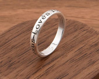 Jesus Loves You with Cross 925 Sterling Silver Ring * Christian Jewelry Gifts * Purity Commitment Rings * Birthday Gift for Her