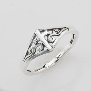 Women&#39;s Filigree Scroll Cross Purity Ring * Sterling Silver Cross Vintage Ring * Christian Gifts * Faith Inspired * Religious Gift For Her