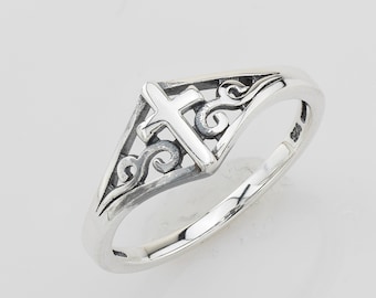 Women's Filigree Scroll Cross Purity Ring * Sterling Silver Cross Vintage Ring * Christian Gifts * Faith Inspired * Religious Gift For Her