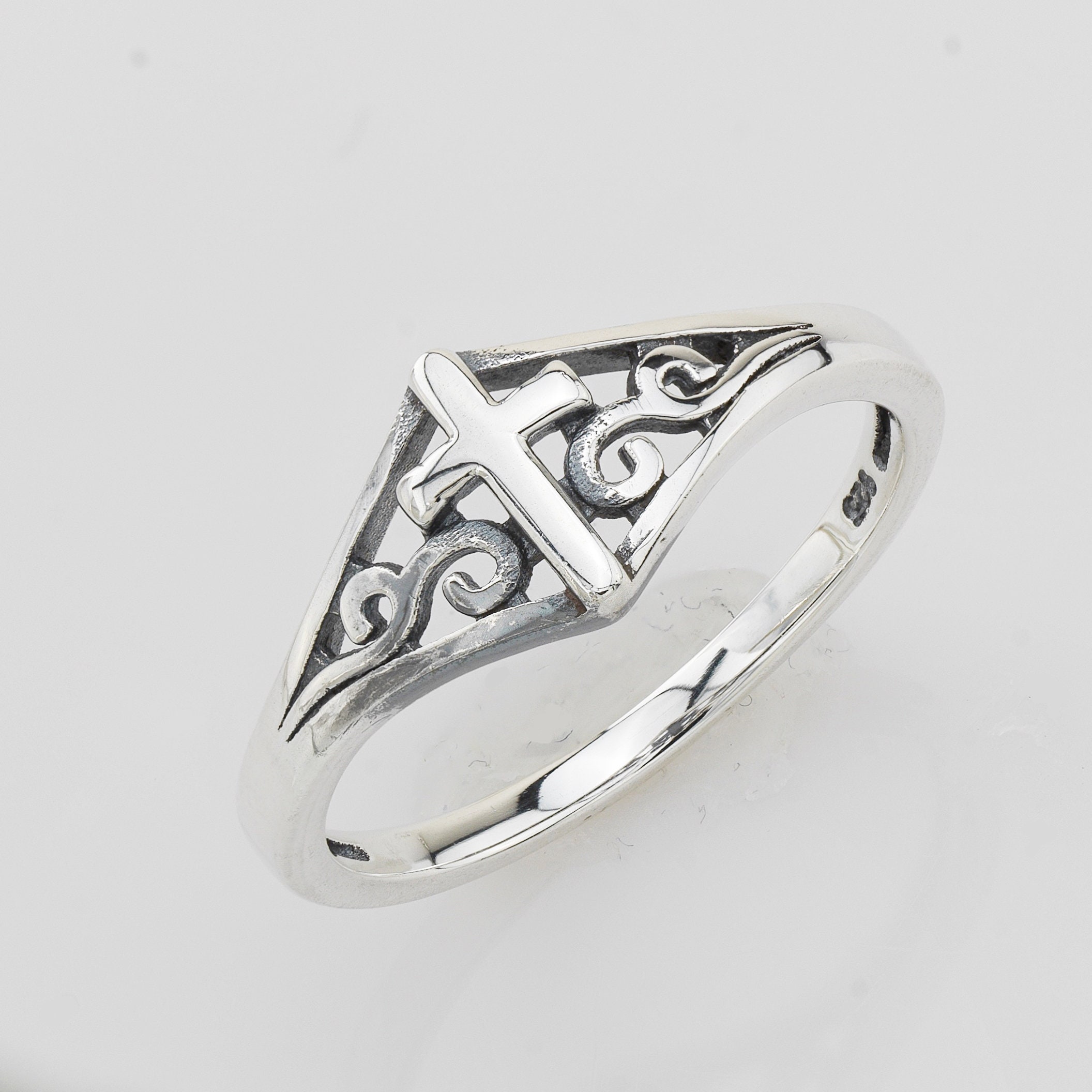 Filigree Scroll Cross Purity Ring Sterling Silver Christian Gifts