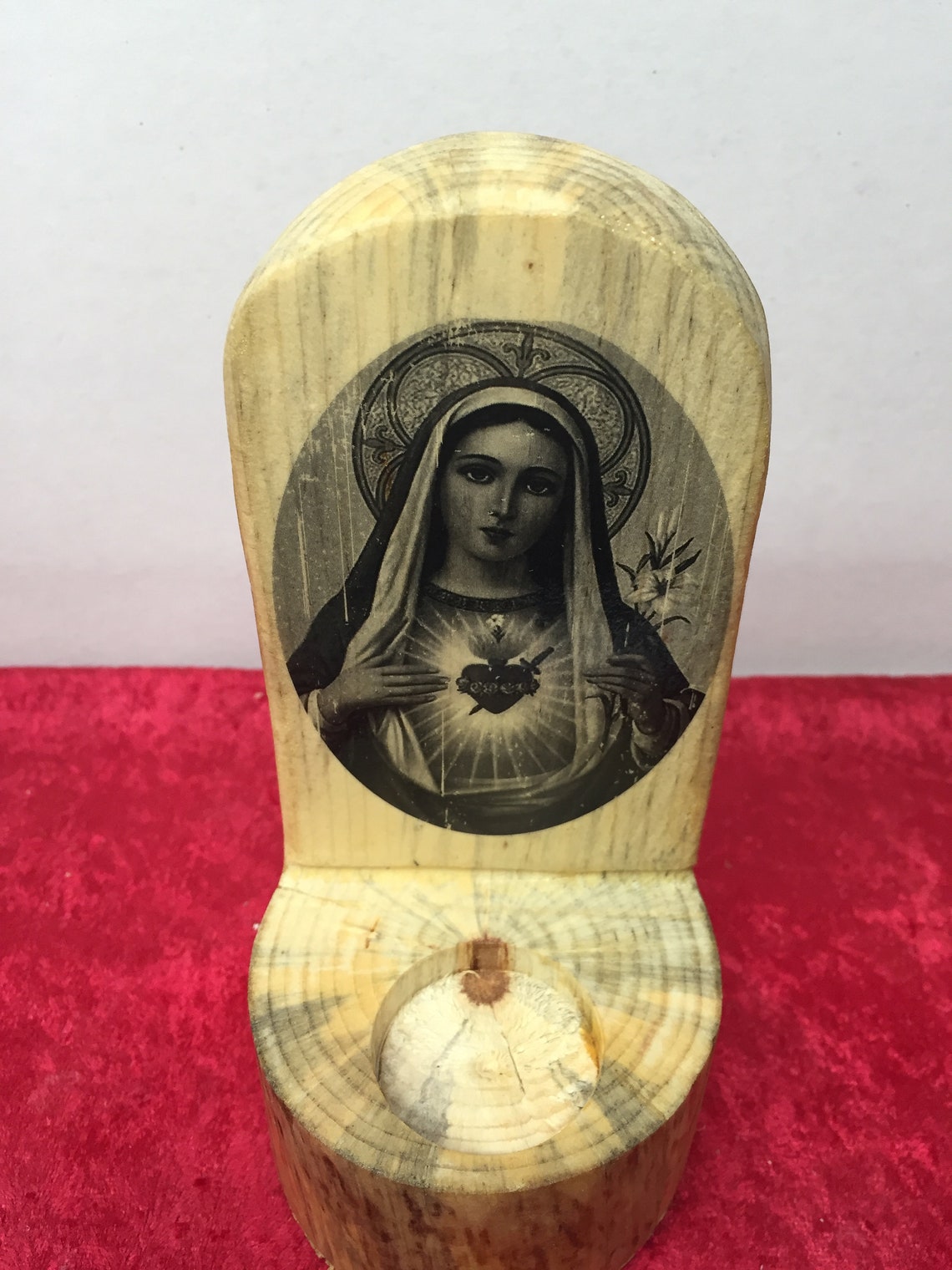 Blessed Virgin candle candle holder Immaculate Heart votive Etsy