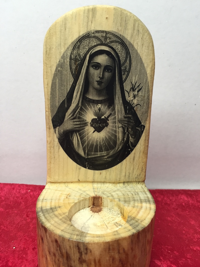 Blessed Virgin candle candle holder Immaculate Heart votive Etsy