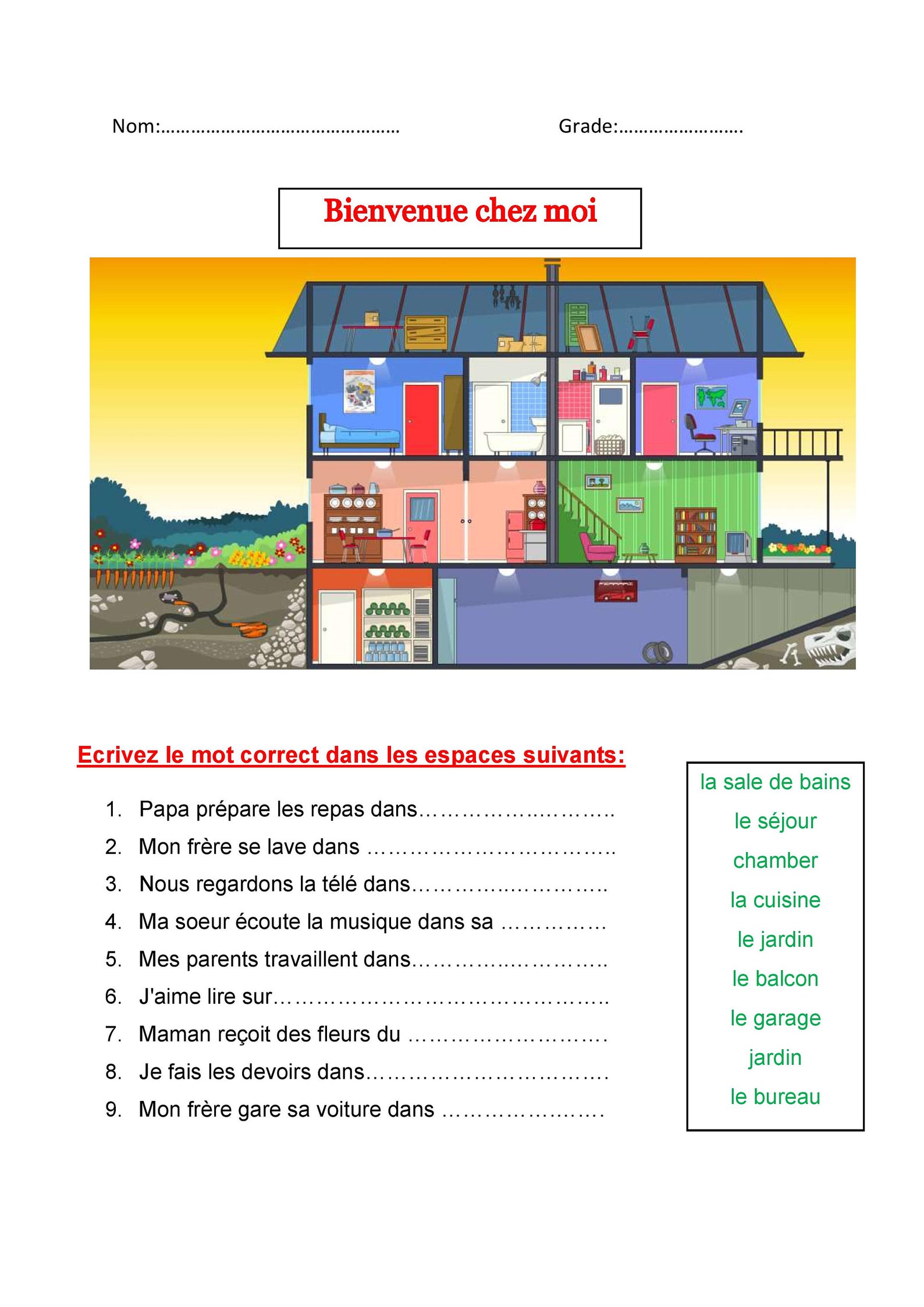 French Worksheet Bienvenue Chez Moi to My House Etsy
