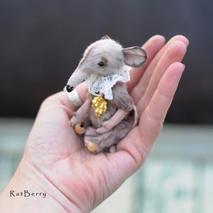 TINY Cacao custom rat/Bjd stuffed animal cute rat by RatBerry/Blythe and BJD toy companion/Father's Day gift. Miniature poseable mouse doll