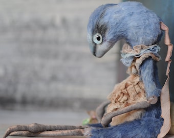 Peluche de conejo gótico azul. Conejo de peluche articulado y espeluznante de RatBerry.