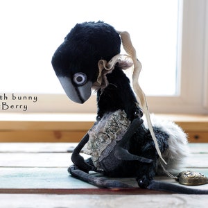 Black Goth bunny 8/11&quot;. Creepy plush toy by RatBerry. Halloween poseable bjd animal doll - gothic stuffed rabbit