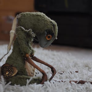 Green Goth bunny 8/11&quot;. Creepy plush toy by RatBerry. Halloween poseable bjd animal doll - gothic stuffed rabbit