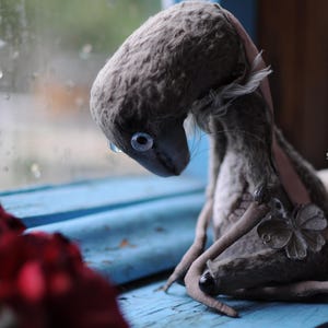 Grey Goth bunny 8/11&quot;. Creepy plush toy by RatBerry. Halloween poseable bjd animal doll - gothic stuffed rabbit