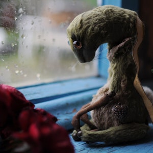 Dark Green Goth bunny 8/11&quot;. Creepy plush toy by RatBerry. Halloween poseable bjd animal doll - gothic stuffed rabbit