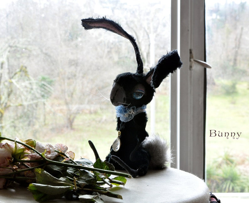 Stuffed Black Rabbit Black Bunny Plush Toy, Poseable Rabbit Doll by Ratberry (7/9