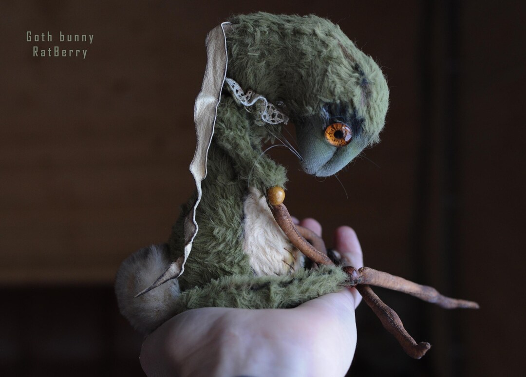 Green Goth Bunny Plush. Poseable Alien Rabbit Doll by Ratberry - Etsy