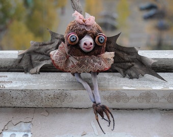 OOAK Gothic Bat Plush, Creepy Halloween Toy