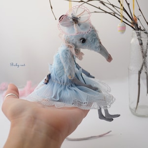BABY Blue girl rat. Creepy mouse doll in tutu. Christmas gift. Poseable creature. Miniature mouse figurine. Gothic plush filztiere toy