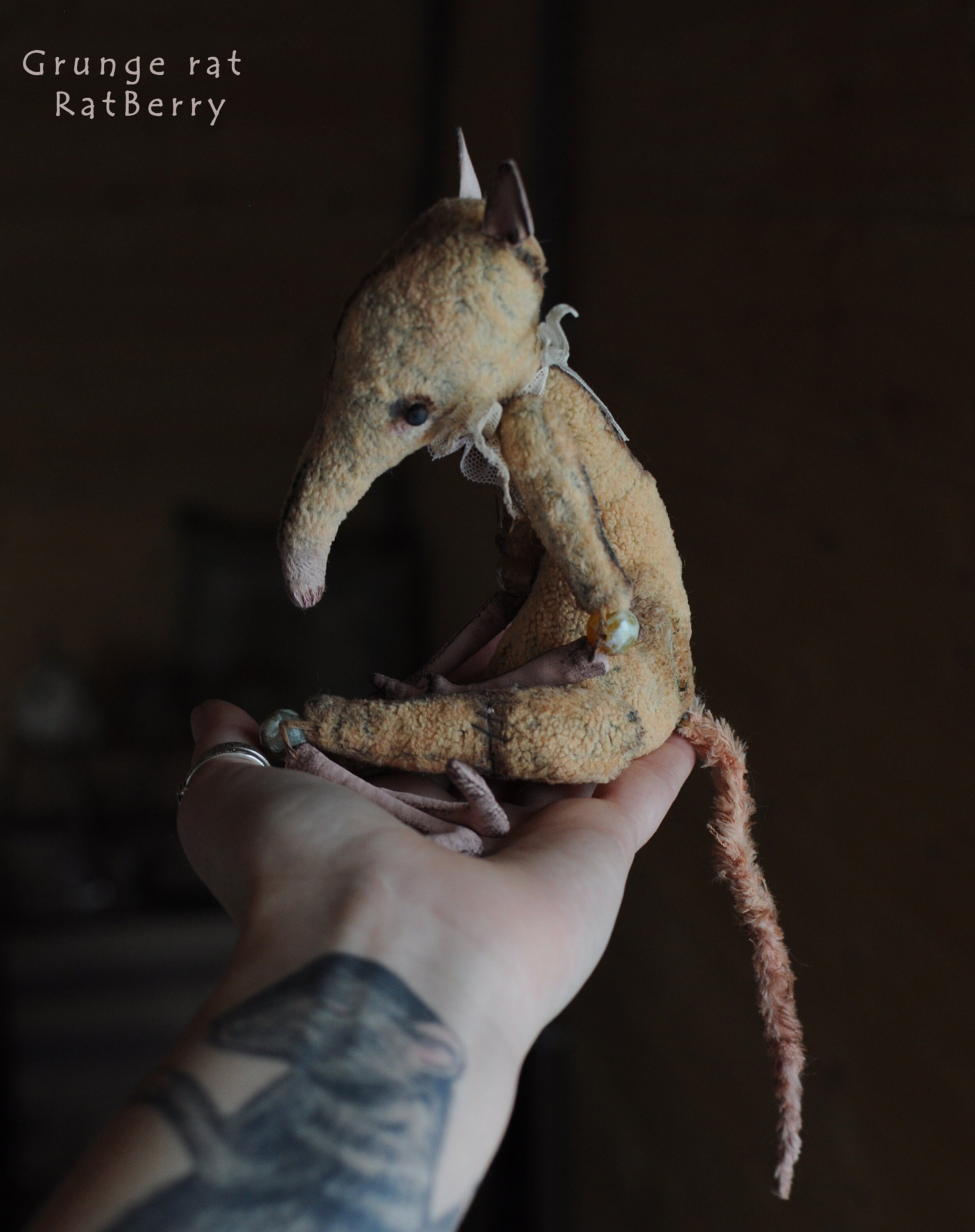 Adult Yellow Stuffed Rat. Poseable Miniature Art Doll, Handmade Plush ...