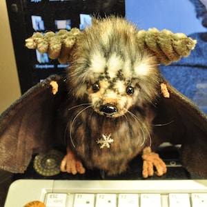Halloween bat, stuffed plush bat toy by RatBerry, cute grey plushie bat, Halloween gift, grey fluffy bat