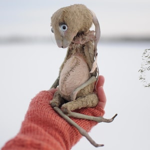 Beige-Grey Goth bunny 8/11&quot;. Creepy plush toy by RatBerry. Halloween poseable bjd animal doll - gothic stuffed rabbit