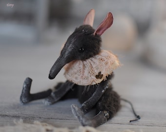 TINY Black Boy rat. Bjd stuffed animal cute rat by RatBerry. Blythe and BJD toy companion. Father's Day gift. Miniature poseable mouse doll