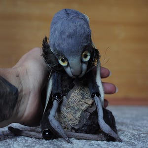 Dark Grey Goth bunny 8/11&quot;. Creepy plush toy by RatBerry. Halloween poseable bjd animal doll - gothic stuffed rabbit