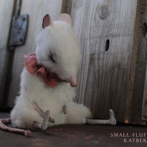 FLUFFY SMALL White plush rat doll. Creepy fluffy mouse by Ratberry. Tiny stuffed bjd animals.