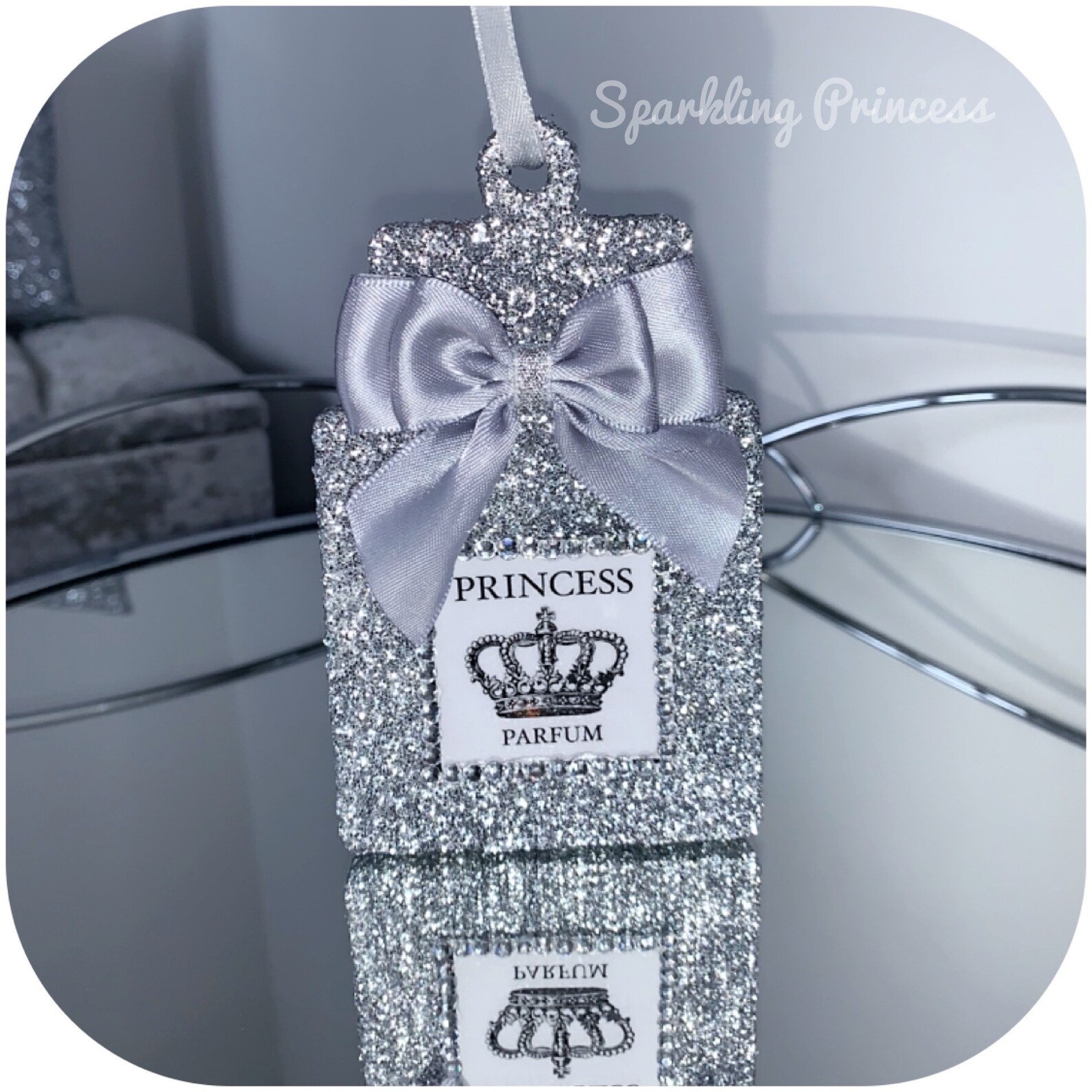 Silver Glitter & Crystal Perfume Bottle Car Mirror Hanging Etsy