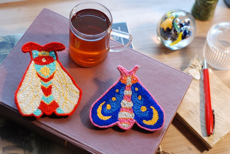 Set of 2 Needle punch bug coaster, fun moth table decor, Funny Gift for friend image 2
