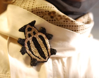 Needle punch  shiny bug brooch, handmade unique accessory