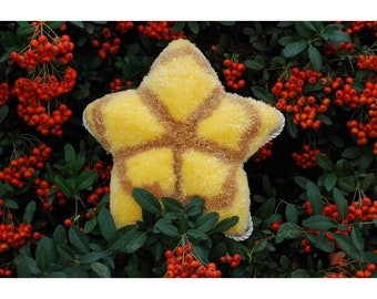 Christmas Tree Topper Yellow Star handmade Needle punch, Fluffy tree topper