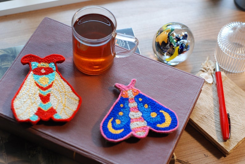 Set of 2 Needle punch bug coaster, fun moth table decor, Funny Gift for friend image 4