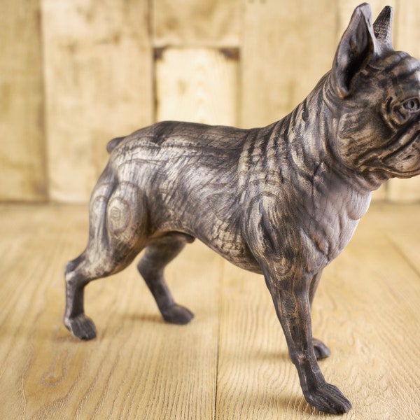 Französische Bulldogge Statue, Französische Bulldogge Figur, Hundefigur, Schwarze Französische Bulldogge Statue, Holzskulptur, Hundeskulptur, arved Hund