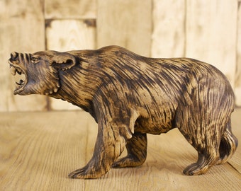 Brown bear, Artistic bear, Hand-carved bear Wooden bear sculpture Collectible bear sculpture Wooden sculpture Wooden art Decorative figurine