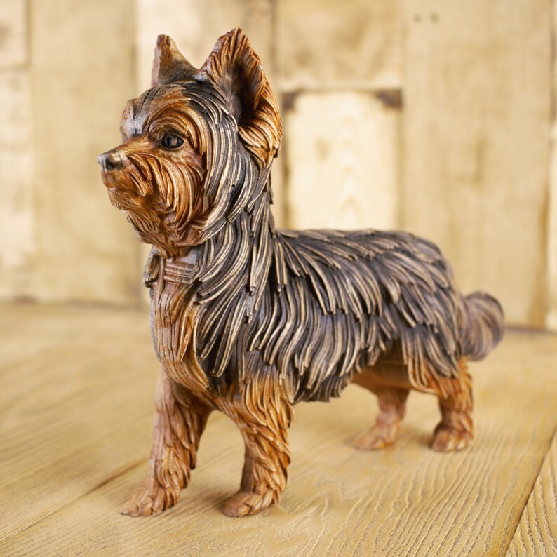 Yorkshire Terrier, statue de chien sur une base en bois, limitée Art Dog FR