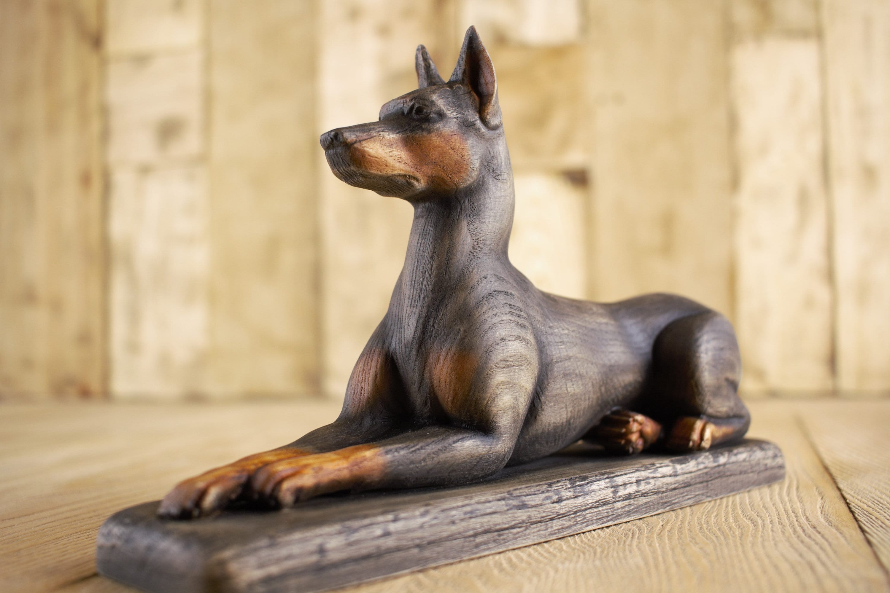 Brass Doberman Figure Black Dog Statue Handmade Crafts Decor