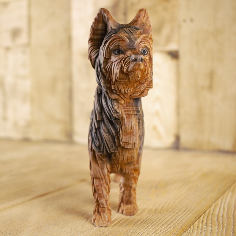 Statue Yorkshire Terrier Sur Socle Bois – Art Dog FR, édition Limitée, Résine/bronze