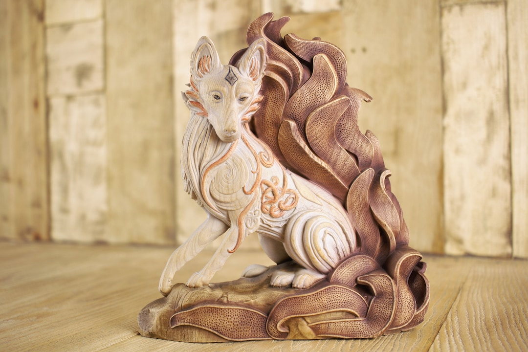 Kitsune Fox Kitsune Statue, Kitsune Figure, Artistic Fox Sculpture
