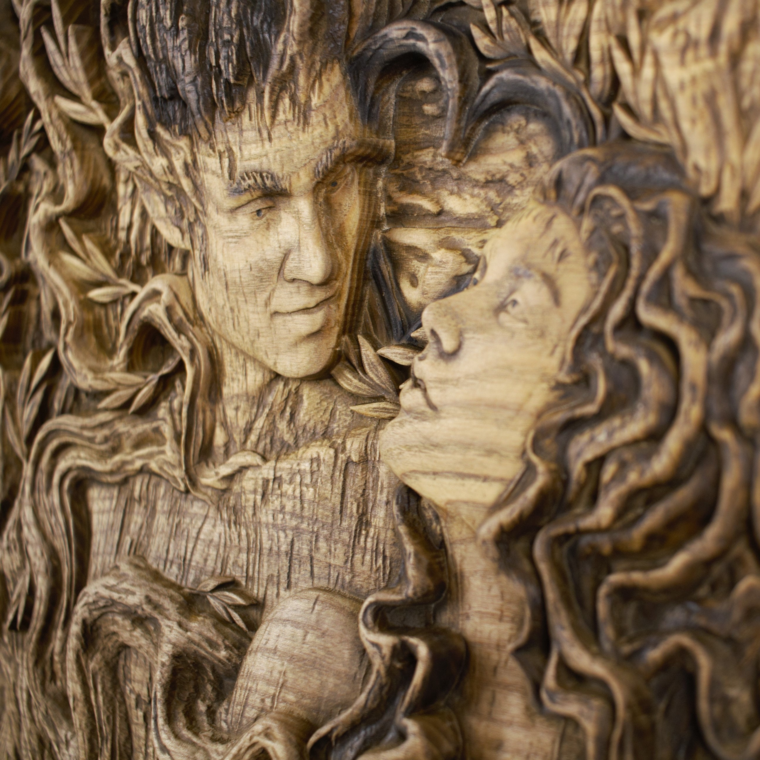 Forest Spirits in Love Carved Wood Panel Carved Wood Wall Etsy