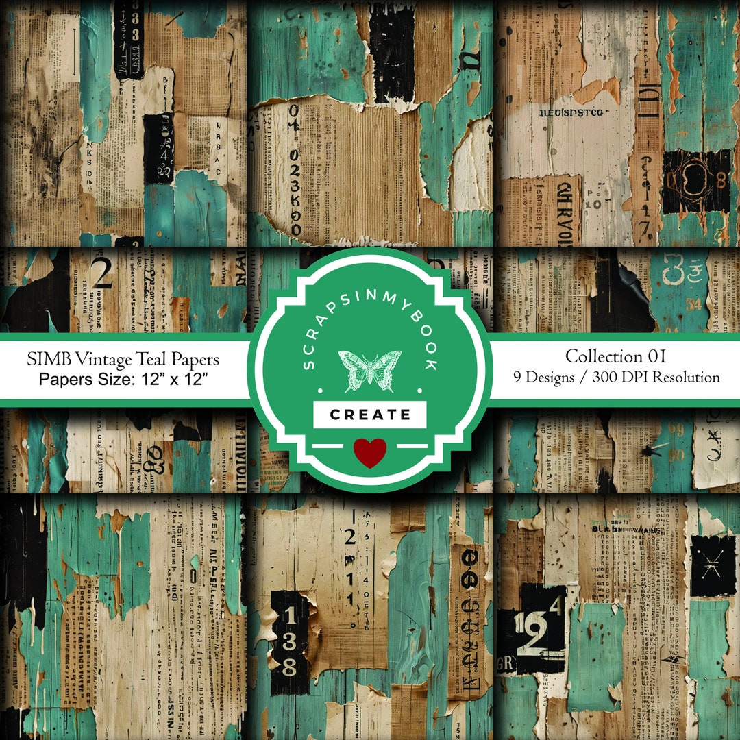 Paper Disins Digital Paper 9 Designs SIMB Vintage Teal Papers Collection 01 Designer ...