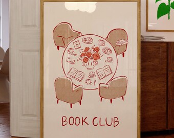 Cozy Book Club Illustration: Reading Nook Wall Art (Digital Download)