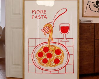Retro Spaghetti Art Print: Trendy Kitchen Pasta Poster (Digital Download)