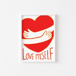 Positive Self Care Poster, Herz Print, digitaler Download, inspirierende Affirmation digitale Kunst, Self Care druckbare Zitate, motivierende Dekoration