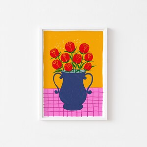 Jarrón de flores imprimible, Descarga digital, Lindo cartel floral, Jarrón y flores Arte de pared imprimible, Ilustración de flores, Arte de pared de decoración del hogar