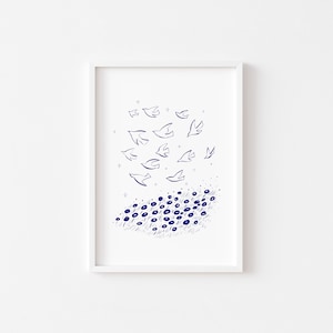 Impresión de aves voladoras, arte de líneas minimalistas, descarga digital, cartel minimalista, impresiones de aves voladoras, regalo de amante de las aves, arte de aves, impresión de aves